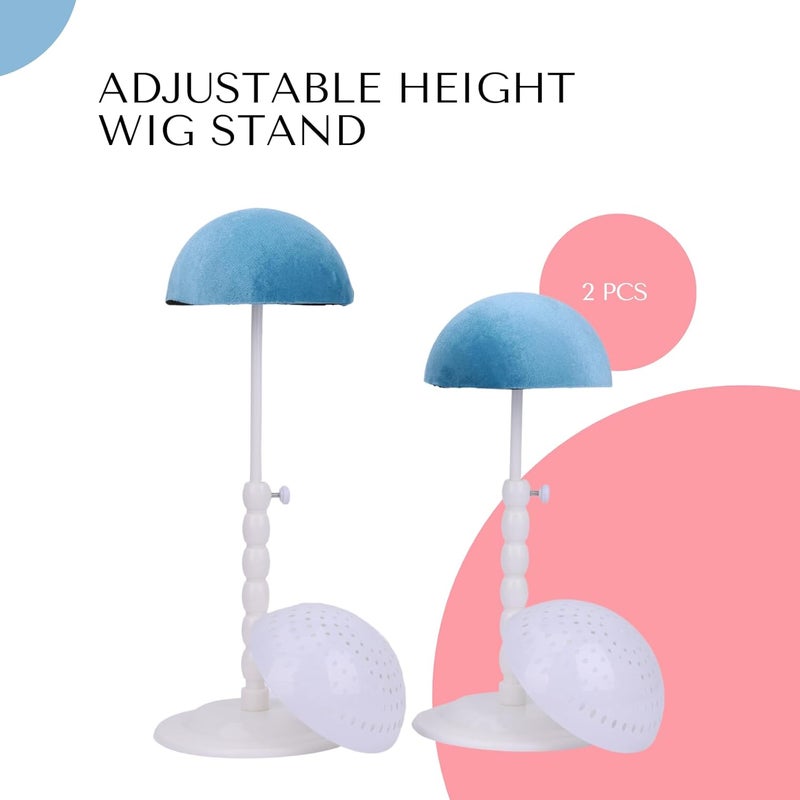 lightmay Wig Stand - Plastic Wig Stand 2 Packs Portable Foldable Wig Hat with Velvet Cover Holder Height Adjustable (12-18.8 Inches) Easy to Install Support Wig Display Stand (white) - Image 5